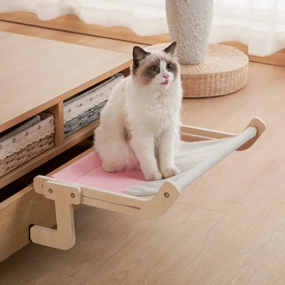 Sturdy Cat Window Hammock – Wooden Hanging Cat Bed With Washable Cotton Canvas