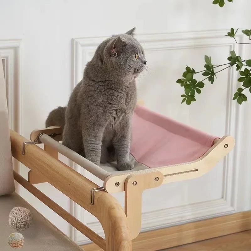 Sturdy Cat Window Hammock – Wooden Hanging Cat Bed With Washable Cotton Canvas