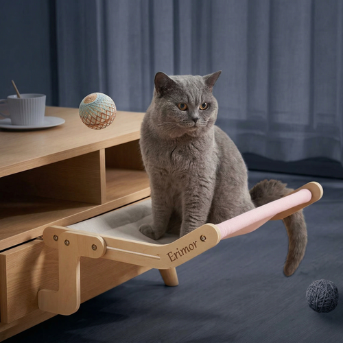 Sturdy Cat Window Hammock – Wooden Hanging Cat Bed With Washable Cotton Canvas